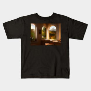 Breathtaking View of the Mountains from a Cozy Study Kids T-Shirt